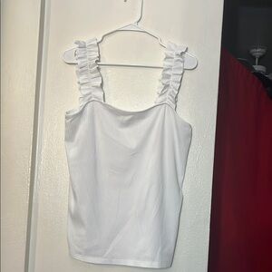BiBi White Ruffled Fitted Tank Top